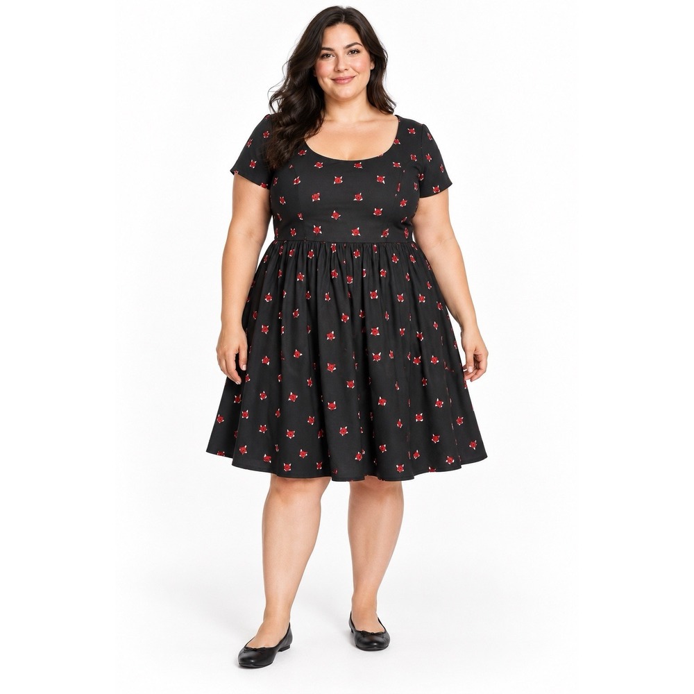 Torrid Novelty Fox Print Skater Dress Women's Sz 14 Fit & Flare Scoop Neck Lined